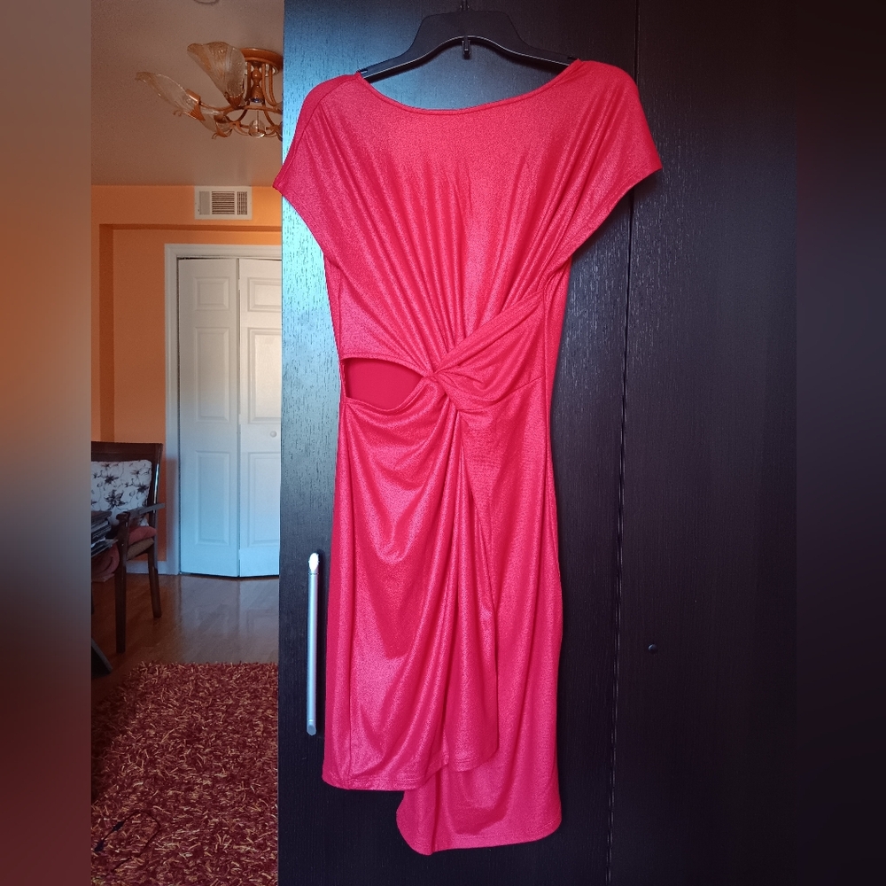 Bebe Red Ruched Dress with Cut-Out